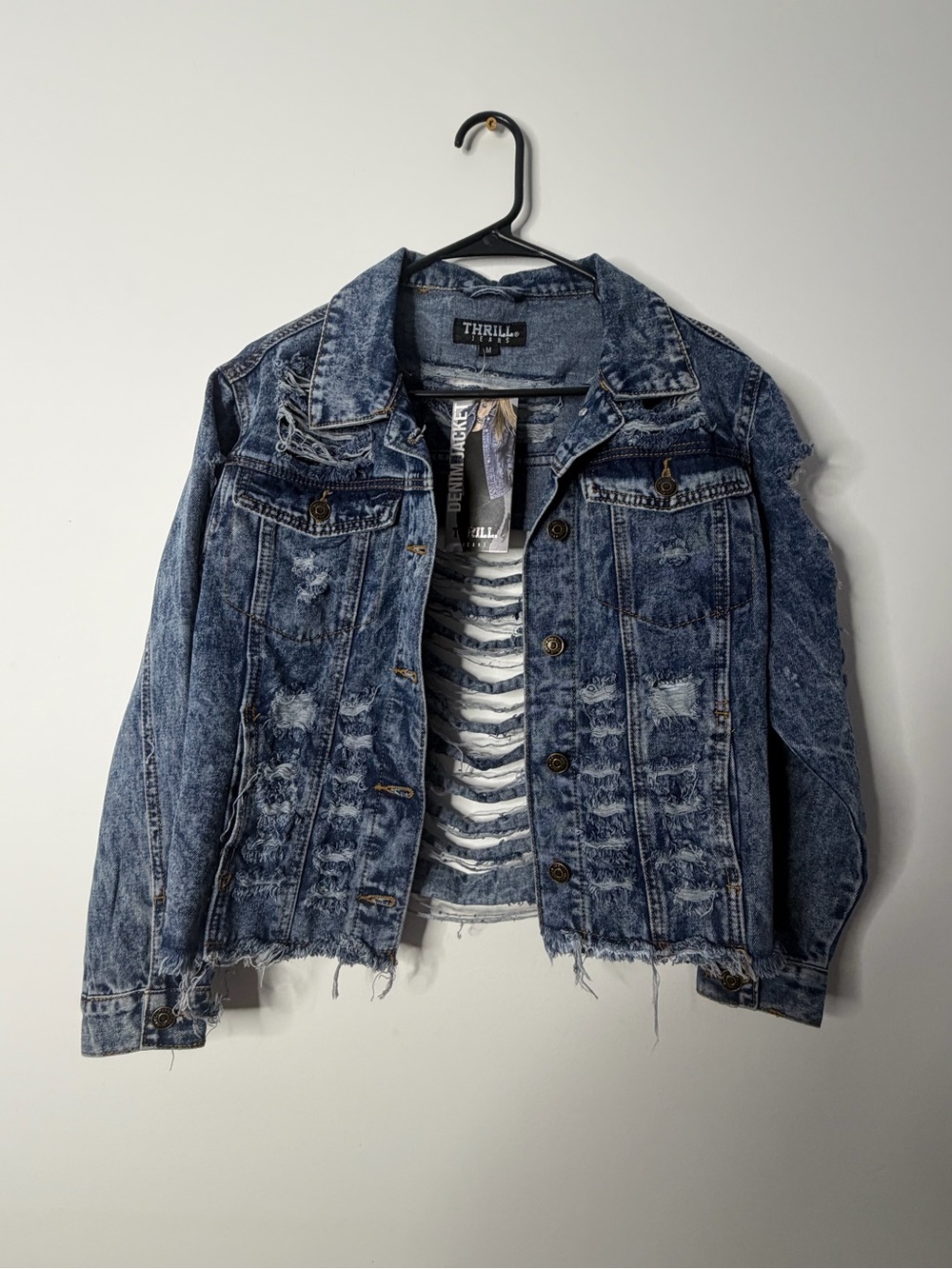 Thrill Acid Wash Blue Ripped Denim Jacket for Women